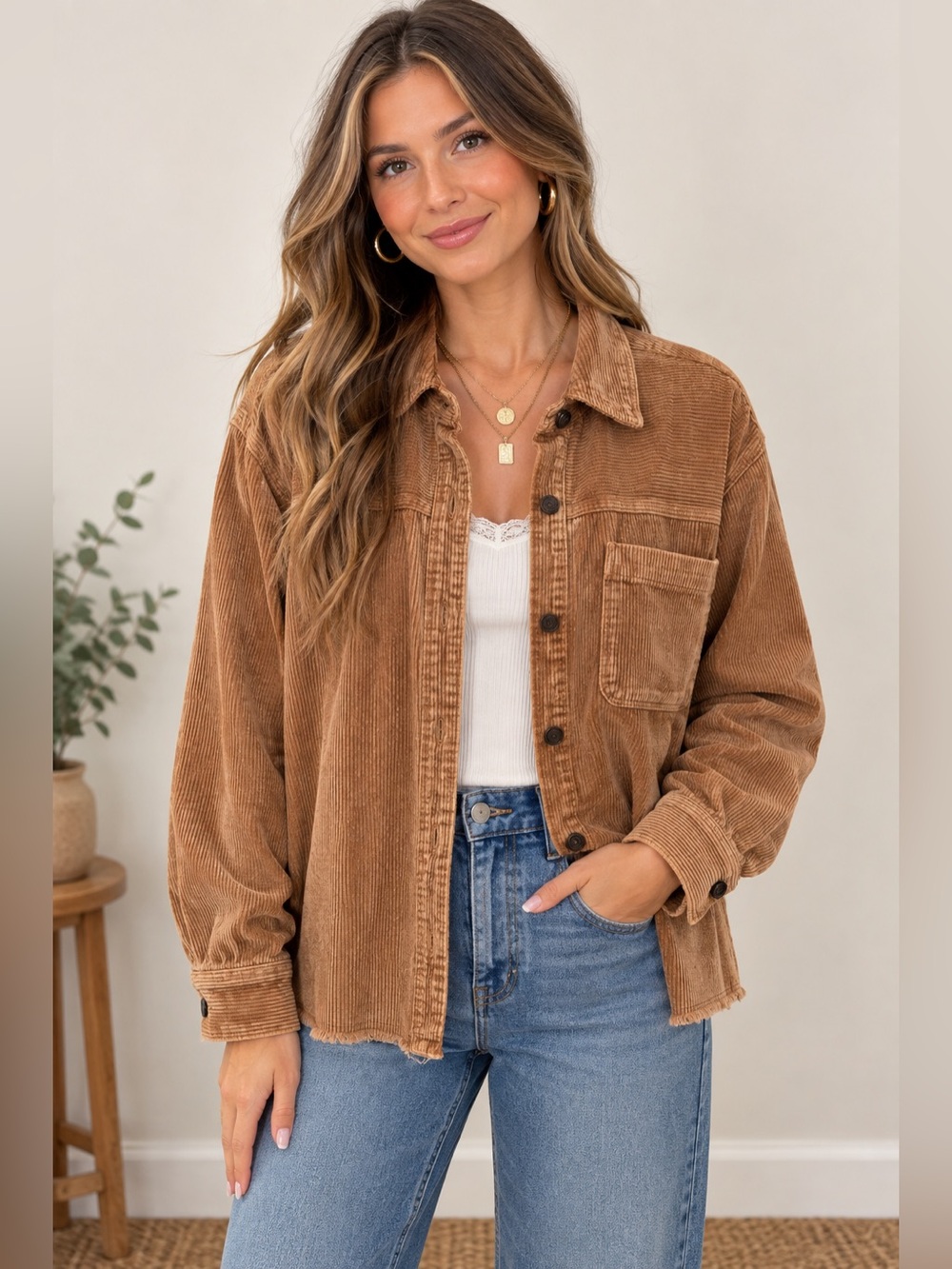 Corduroy Shacket Jacket in Brown